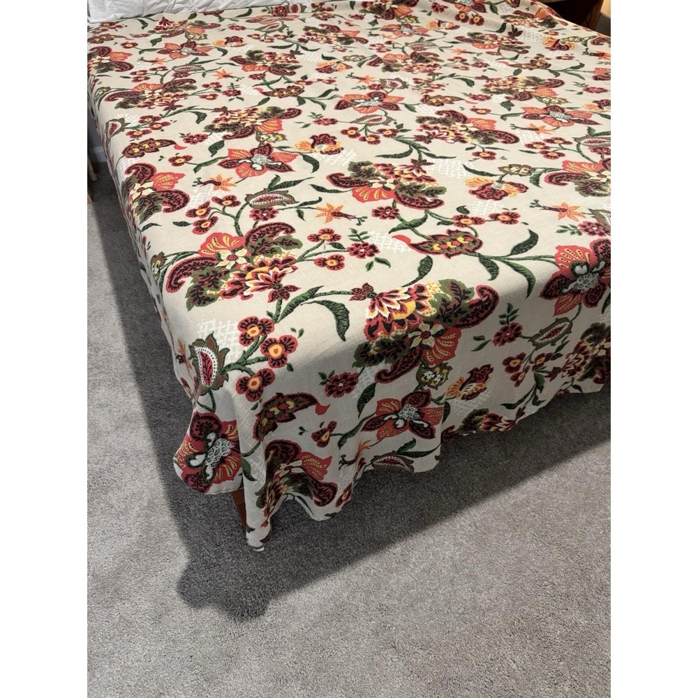 VTG Queen Bedspread Flower‎ Power Paisley Floral Bed Cover 106x90" Linen Texture